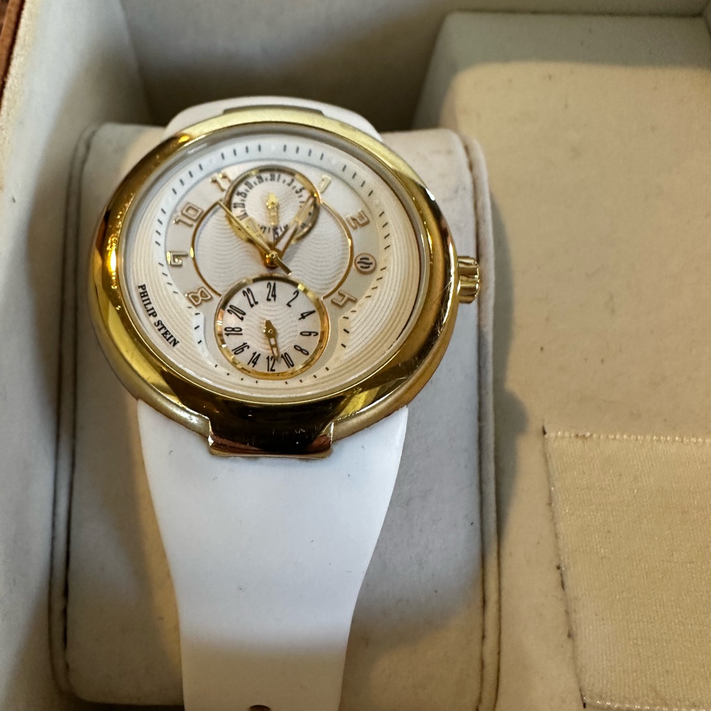 Elegant White And Gold Woman’s Philip Stein Watch.